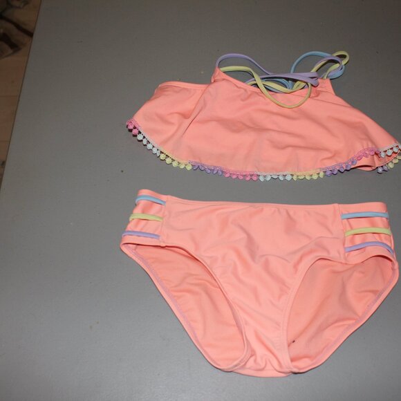 Orange 2 Pcs Justice Bikini9 Swimsuit Size 14 - Picture 2 of 12